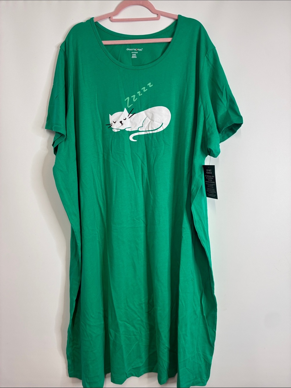 Green Cat Sleep Graphic Nightdress